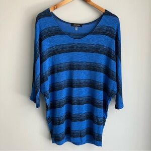Laila Jayde Blue Black Striped Dolman 3/4 Sleeve Top Size M Made USA